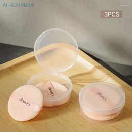 Makeup Sponges 3pcs Powder Puff Storage Box Conjoined Transparent Round Plastic With Lid Empty 6X2.5cm