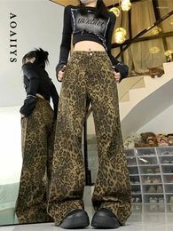 Women's Jeans Aoaiiys Leopard For Women Denim Pants High Waisted Y2k Streetwear Vintage Cargo Fashion Baggy Loose