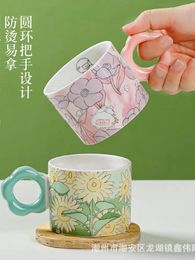 Mugs Creative And Cute Flower Ceramic Cup With High Aesthetic Value Instagram Style Mug Internet Celebrity Hand Gift Water