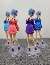 24cm Rem Ram Anime Sexy Girls Figure ReLife in a Different World from Zero Sweater Rem Ram PVC Action Figure Model Toy Gifts C0229564083