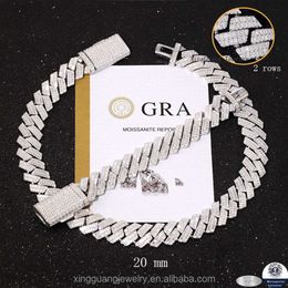 20 Mm Wide Hand-Set Full Baguette Moissanite Diamond Sier Chain Fine Jewellery Necklace Bracelet Hiphop Cuban Link Chain