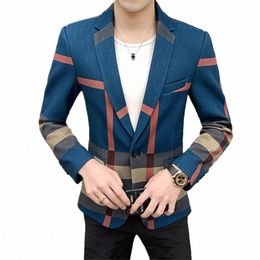 2023 Fi New Men's Casual Suit Jacket Boutique Busin Dr Suit Coat British Style Male Houndstooth Grid Plaid Blazers 84j8#