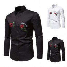 2023 New Men's Dr Shirts Lg Sleeve Tops Men Male Groom Groomsman Floral Rose Shirts Man Casual Prom Party Shirt LS28 P0Fv#