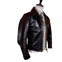 free ship.Brand Heavy oil Japanese Horsehide jacket.Classic 1930S Rider tanned leather coat.Luxury men leather clothes tops 03Y1#