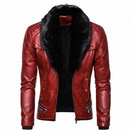 men's Leather Jacket Vintage Steam Pocket Zipper Fur Collar Punk Gothic Retro Coat Casual Windbreaker Winter Warm Jacket For Men S2rO#