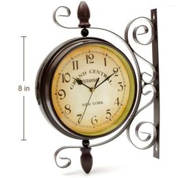 Wall Clocks Vintage Inspired Double Sided Clock Wrought Iron Train Grand Station Style Dustproof And Moistureproof Coating