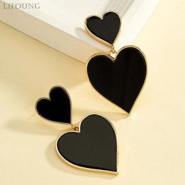Dangle Earrings Large Metal Heart Post Drop For Women Black Resin Heavy Statement Classic Jewellery Love Party Accessories Gifts 2024512