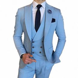 men's Suits Slim Fit 3 Piece Double Breasted Peak Lapel Prom Wedding Groomsmen Party Tuxedo Blazer Blazer+vest+Pants x4KM#