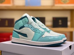 2024 The 1s Bleached Turquoise Basketball Shoes 1 Mid Sky J Teal-Barely Green-Sail Men Women Lifestyle Brand Name Sportswear