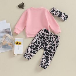 Clothing Sets Toddler Baby Girl Fall Outfits Letter Long Sleeve Crewneck Sweatshirt Tops Leopard Pants Headband 3Pcs Clothes Set