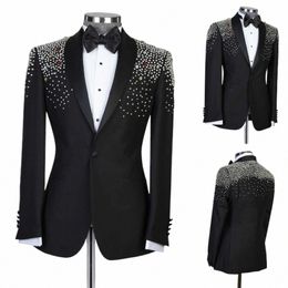 black Men's Suits Tailor-Made One Piece Blazer One Butt Sheer Lapel Beaded Diamds Jacket Busin Wedding Groom Tailored z55B#