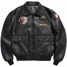 autumn Winter Men Motorcycle Leather Jacket Lapel Vintage Embroidery Locomotive Jackets PU Biker Coat Streetwear Male F6K5#