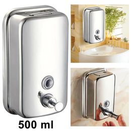 500ML Soap Dispenser Bathroom Wall Mounted Hand Sanitizer Bottle Press Shampoo Shower Gel Box Wall Hanging Stainless Steel 240312