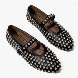 Dress Shoes Crystal For Women Round Toes Chassure Femme Belts Buckle Female Hollow Zapatos Flat Heels Front Strap Ladies Black Ballets