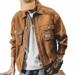 spring Autumn American Style Retro Denim Jacket Men's Loose and Trendy New Trend Versatile and Handsome Work Jacket Men's Coat B9li#