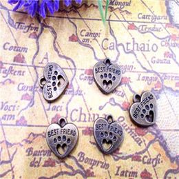 60pcs-- Friend Charms Antique Bronze Tone with Heart Dog Paw charm pendants 15x15mm270J