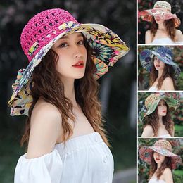Wide Brim Hats Folding Bucket Fashion Summer UV Protection Straw Hat Outdoor Beach Women
