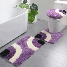 Mats Geometric Style Bathroom Mat Rectangular Bathroom Carpet Threepiece Toilet Mat Set Water Absorption Bath Mat tapis de bain