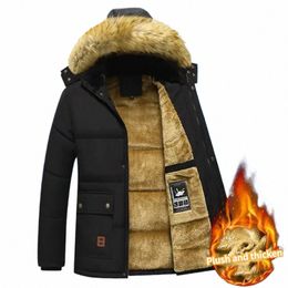 thickened Plush Men Winter Coat Plush Solid Colour Hooded Men Padded Cott Coat Outdoor Wool Liner Hooded Jacket Snow Parkas E4Oe#