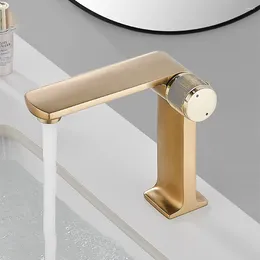 Bathroom Sink Faucets Tianview Brushed Gold Brass Single Hole Basin Faucet Cabinet Wash And Cold Hand Wheel