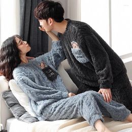 Men's Sleepwear 2024 Couple Pyjamas Women Winter Coral Velvet Long Sleeved Plush Thick Loungewear Autumn Men Cartoon Homewear Set