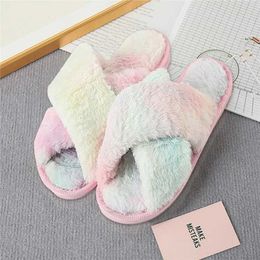 Slippers Slippers 2023 Winter Womens Home Casual Slide Flip Shoes Cross Design Soft and Warm Plush H240326YYHJ
