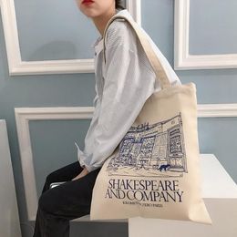 Women Canvas Shoulder Bag Shakespeare Print Ladies Shopping Bags Cotton Cloth Fabric Grocery Handbags Tote Books Bag For Girls275F