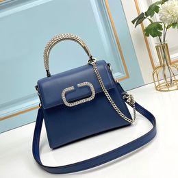 Crystal Handbags Purse Tote Bag Genuine Leather Detachable Strap Magnetic Button Fashion Letters Chain Top Quality Designer Crossbody Shoulder Bags 22cm