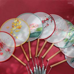 Decorative Figurines Embroidery Starter Kit Chinese Style Hand Fan Cross Stitch Set Flowers Plant Stamped Hoops Clothing Cheongsam