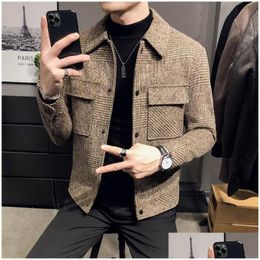 Giacche da uomo Stile di alta qualità Slim Fit Cappotto corto in panno di lana Giacca scozzese per il tempo libero maschile Abbigliamento Plus Size 4Xl Drop Delivery Appare Dhac0