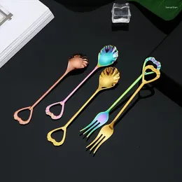 Spoons 304 Stainless Steel Dessert Cake Tools Cutlery Spoon Set Forks Travel Coffee Honey Soup Stirring