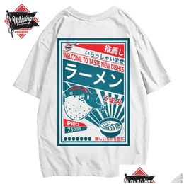 Men'S T-Shirts Japanese Harajuku T-Shirt Men Summer Hip Hop T Shirts Dolphin Noodle Ship Cartoon Streetwear Tshirts Short Sleeve Top C Dha9C