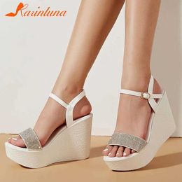 Slippers Slippers Karinluna Summer 2023 New Arrivals Womens Sandals Peep Toe Wedge ig eels Slipper Siny Rinestones Comfy Walking H240326RDRI