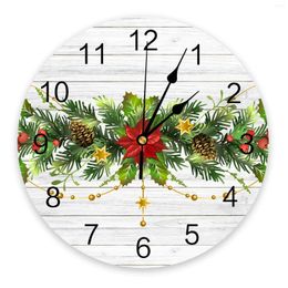 Wall Clocks Christmas Pine Needles Leaves Clock Silent Digital For Home Bedroom Kitchen Decoration Hanging Watch