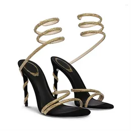 Sandals 2024 Women Summer Black Sexy Stiletto Gladiator Dress Pumps Designer Crystal Prom High Heel Shoes Woman