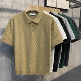Men's Polos Summer Clothing Luxury Knitted Short Sleeve Polo Shirt Casual Big Size Lapel Button Down Patchwork Breathable Tees Z30