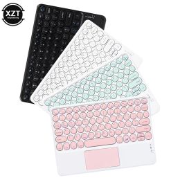 Keyboards New Keyboard Wireless Bluetooth Keyboard Retro Round Cap Touch Keyboard for iPad/Tablet English Russia Keyboard And Mouse Set