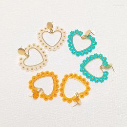 Dangle Earrings Rice Bead Heart Crystal Flower Fashion Originality Hand Knitting Bohemia Alloy Geometry Graph Simple Beaded