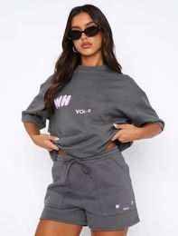Designer White Women fox Tracksuits Two Pieces Short Sets Sweatsuit Female Hoodies Hoody Pants With Sweatshirt Loose T-shirt Sport Woman Clothes yu