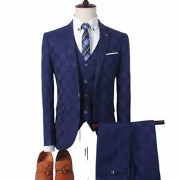 Plaid Suit Uomo Blazer Gilet Pantaloni Busin British Style Wedding Dr Banquet High End Slim Fit Giacca Pantaloni 3 pezzi Set w917 #