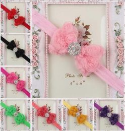 Big Chiffon Rose Bows Shabby Vintage Chic Rosette Hair Bow With CZ Diamond Boutique Hair Bows YH6738779487