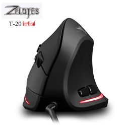 Mice For ZELOTES T20 Vertical Gaming Mouse 3200 DPI 6 Button Rechargeable Games Mice 4 Gears USB Wired RGB Optical Mice for PC Laptop