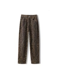 Leopard Print Jeans Women High Waisted Vintage Wide Leg Denim Trousers Streetwear Fashion Retro Casual Y2k Baggy Jeans 240312