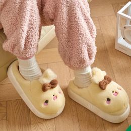 Slippers Cute Non-slip Cotton Women Korean Style Winter Home Warm Thick Bottom Shoes Indoor Plush Flats Pantoufle Femme Hiver