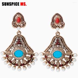 Dangle Earrings SUNSPICE MS Ethnic Bead Earring Jewellery For Women Wedding Gifts Antique Gold Colour Mosaic Coloured Stones Morocco