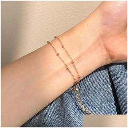 Charm Bracelets Simple Gold Plated Bead Double Layer Bracelet Elegant Girl Party Jewellery Accessories Friend Birthday Gift Drop Deliver Ottoh