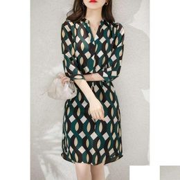 Womens Blouses Shirts Maxmara High End Romantic Slim Temperament Dstring Print V-Neck Waist Small Silkworm Silk Dress Drop Delivery Ap Otbmh