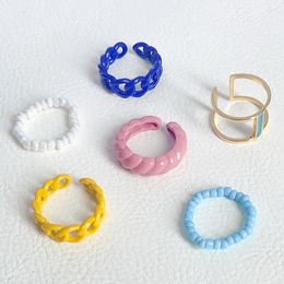 Cluster Rings 2024 Exaggerated Rice Bead Alloy Resin Ring Set Fashion Personality Colourful For Women Jewellery Gift