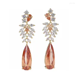 Dangle Earrings SENYU Luxury Wedding Flower Long Water Drop Earring Red Champagne Crystal Cubic Zirconia Party Jewellery Gaift For Women