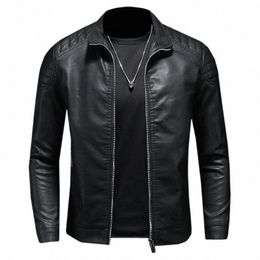 men's Leather Clothing Fi Slim Fit Zipper Leather Jacket Solid Casual Jacket Moto Biker Leather Coat Men Motorcycle Jacket U1dG#